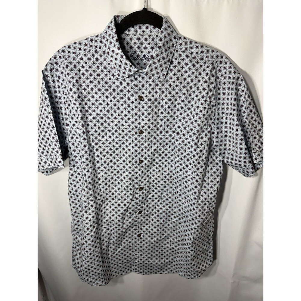 Tasso Elba Mens M 100% Cotton Print Button-Down Short Sleeve Shirt